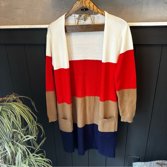 Ecowish Size XL Open Front Colorblock Long‎ Cardigan - Picture 12 of 14